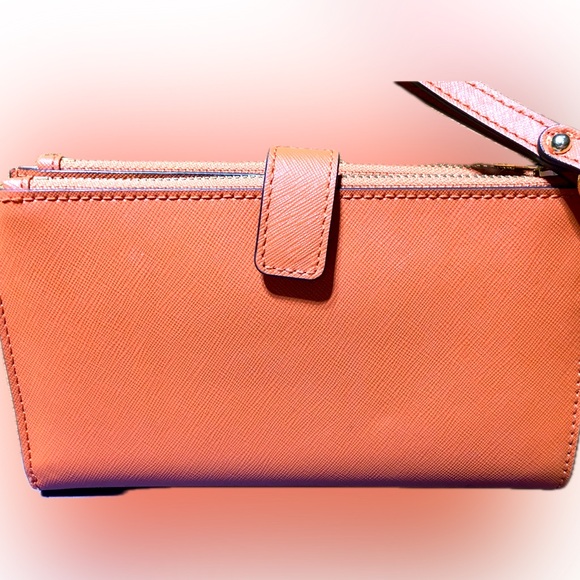 Michael Kors Jet Set Saffiano Leather Double Zip Wallet Wristlet Pumpkin Orange - Picture 2 of 12